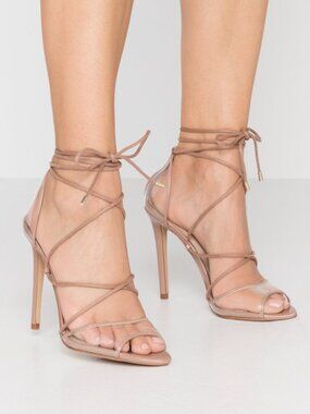 Aldo Amenabar Nude Clear Strappy Lace Up Stiletto Heeled Sandal Size 8